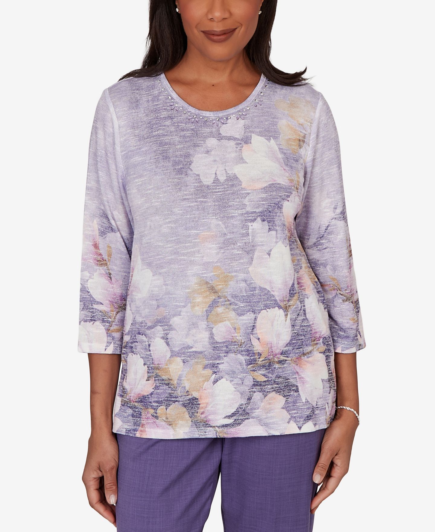 Женский топ Alfred Dunner Petite Grand Bazaar Amethyst Floral, цвет: Аметистовый — фото 1