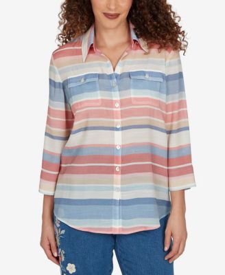 Petite Camden Market Colorful Stripes Button-Front Top