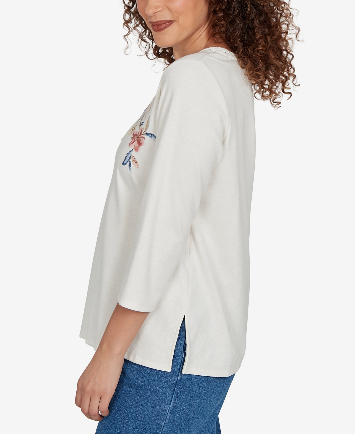 Alfred Dunner Petite Camden Market Crochet Embroidered Floral Knit Top