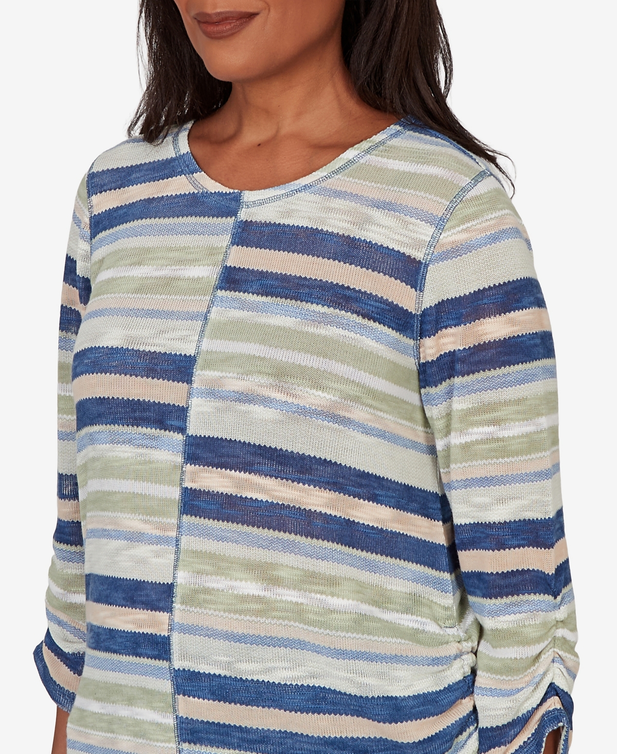 Alfred Dunner Petite Indigo Girls Spliced Multi Stripe Knit Top