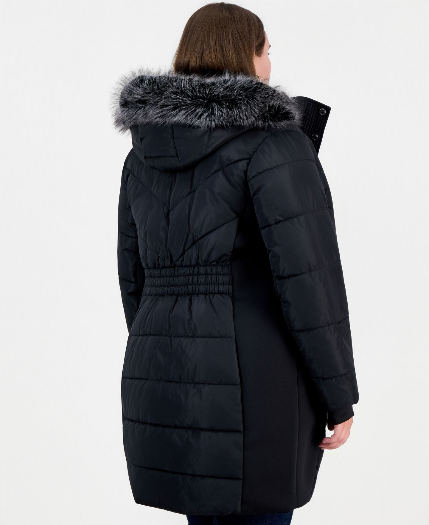 Женская куртка Michael Kors Plus Size Hooded Faux Fur Trim Puffer, цвет: Чёрный — фото 2