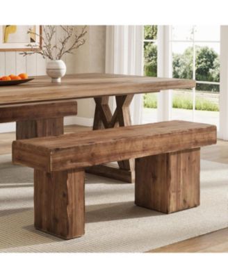 Solid Wood Dining Bench, 47" Farmhouse Dining Bench with Thickened Seat and Artistic Legs, Entryway Bench