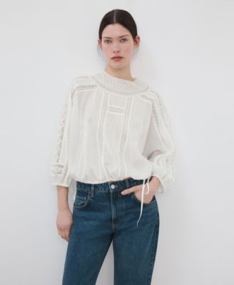 Women's Lace Accents Embroidered Blouse