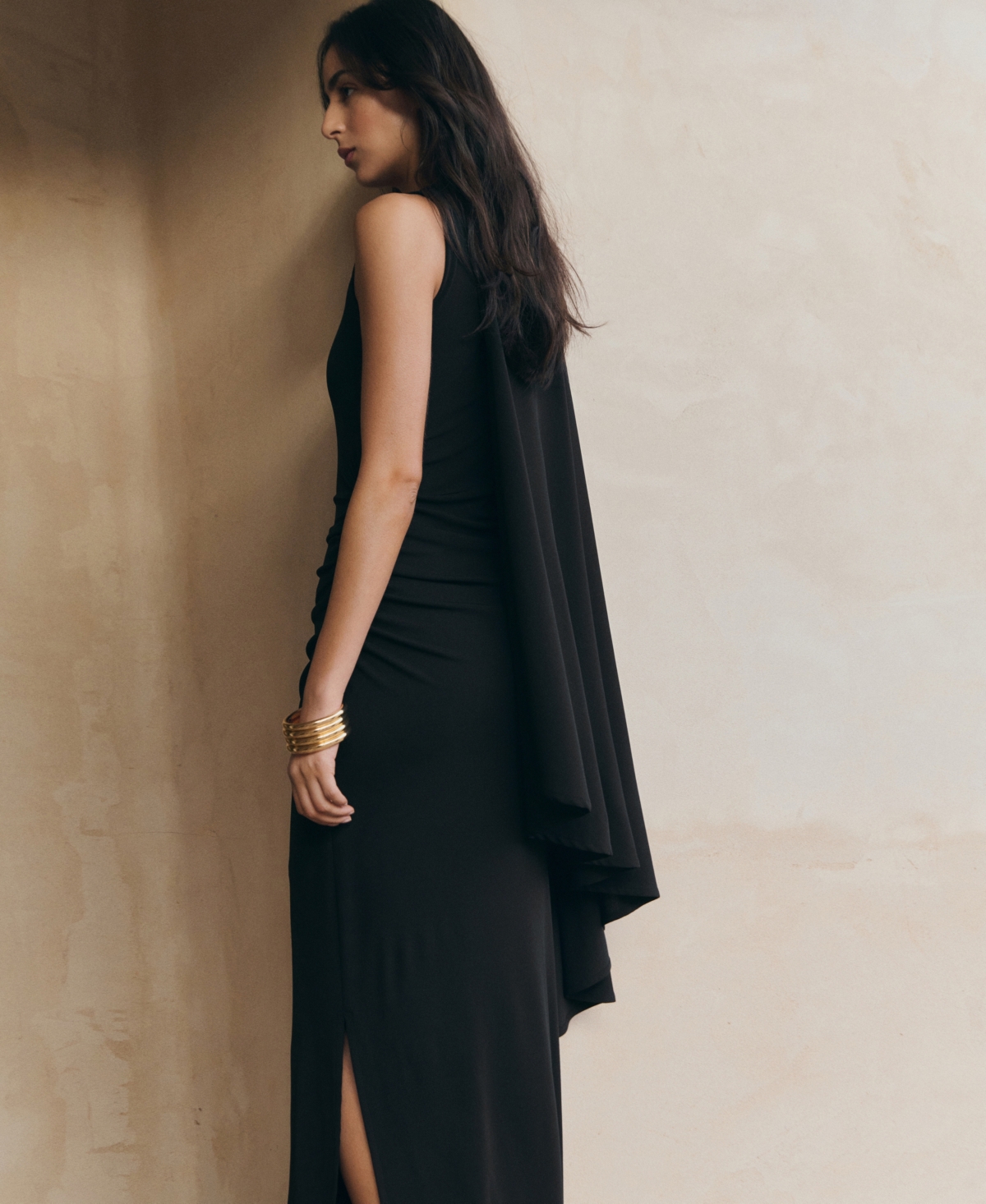 Mango Women's Long Asymmetrical Cape Dress