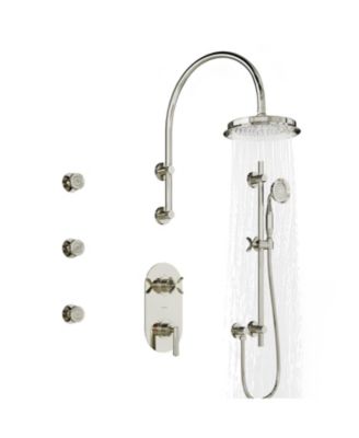 3-Function Vintage Thermostatic Rainfall Shower System with Rainfall Head, Hand Shower and Body Jets