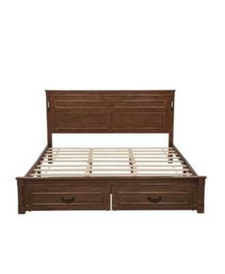 King Size Bed with Tall-Panel Headboard and Footboard, 2 Storage Drawers, Built-in LED Lights