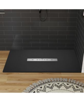 Low-Profile SMC Shower Base with Non-Slip SMC Solid Surface, Reversible Drain and SMC Cover