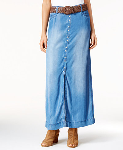 INC International Concepts Front-Slit Denim Maxi Skirt, Only at Macy's