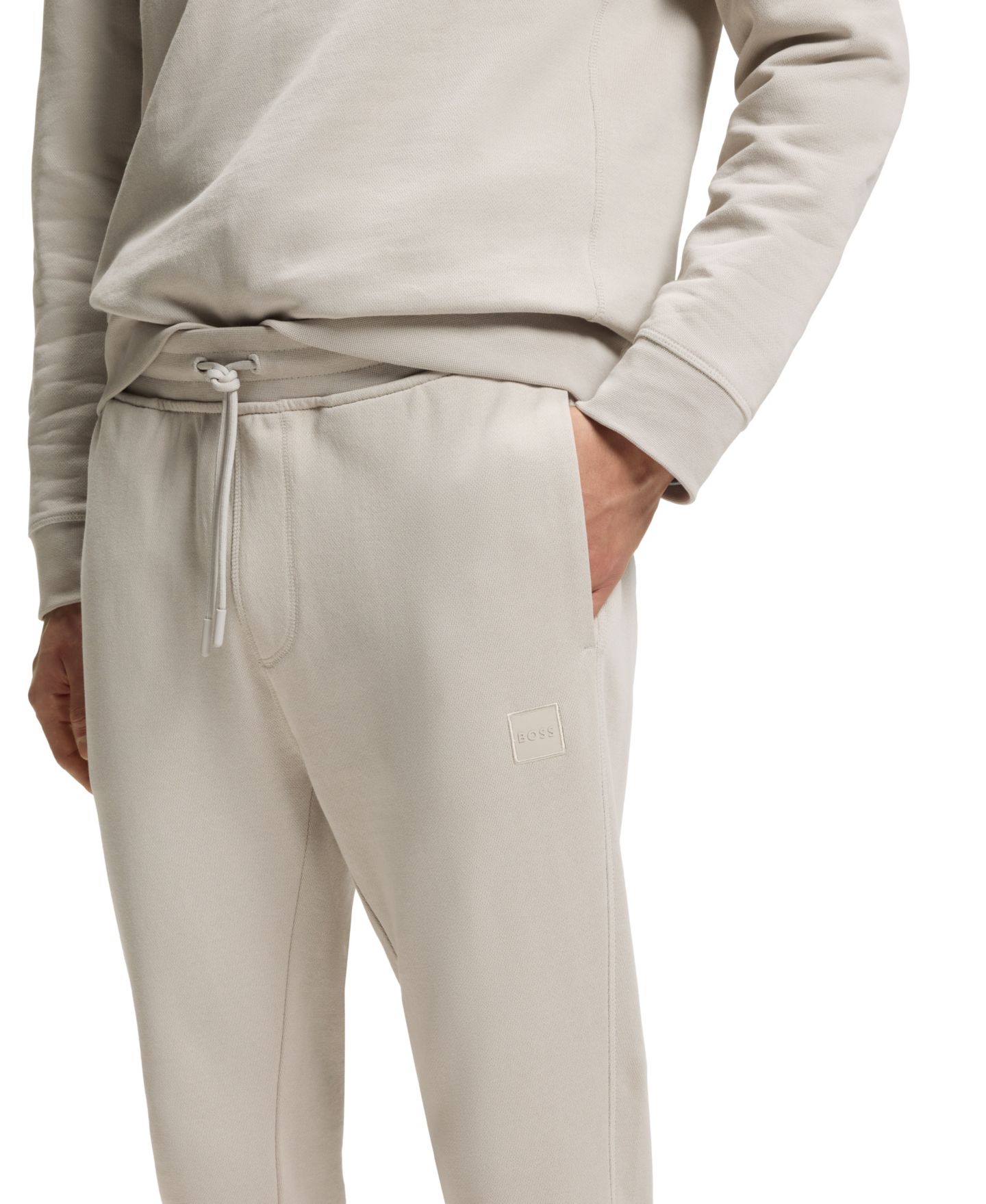 Мужские брюки Hugo Boss Cotton-Terry Logo Patch Tracksuit Bottoms, цвет: Серый — фото 4