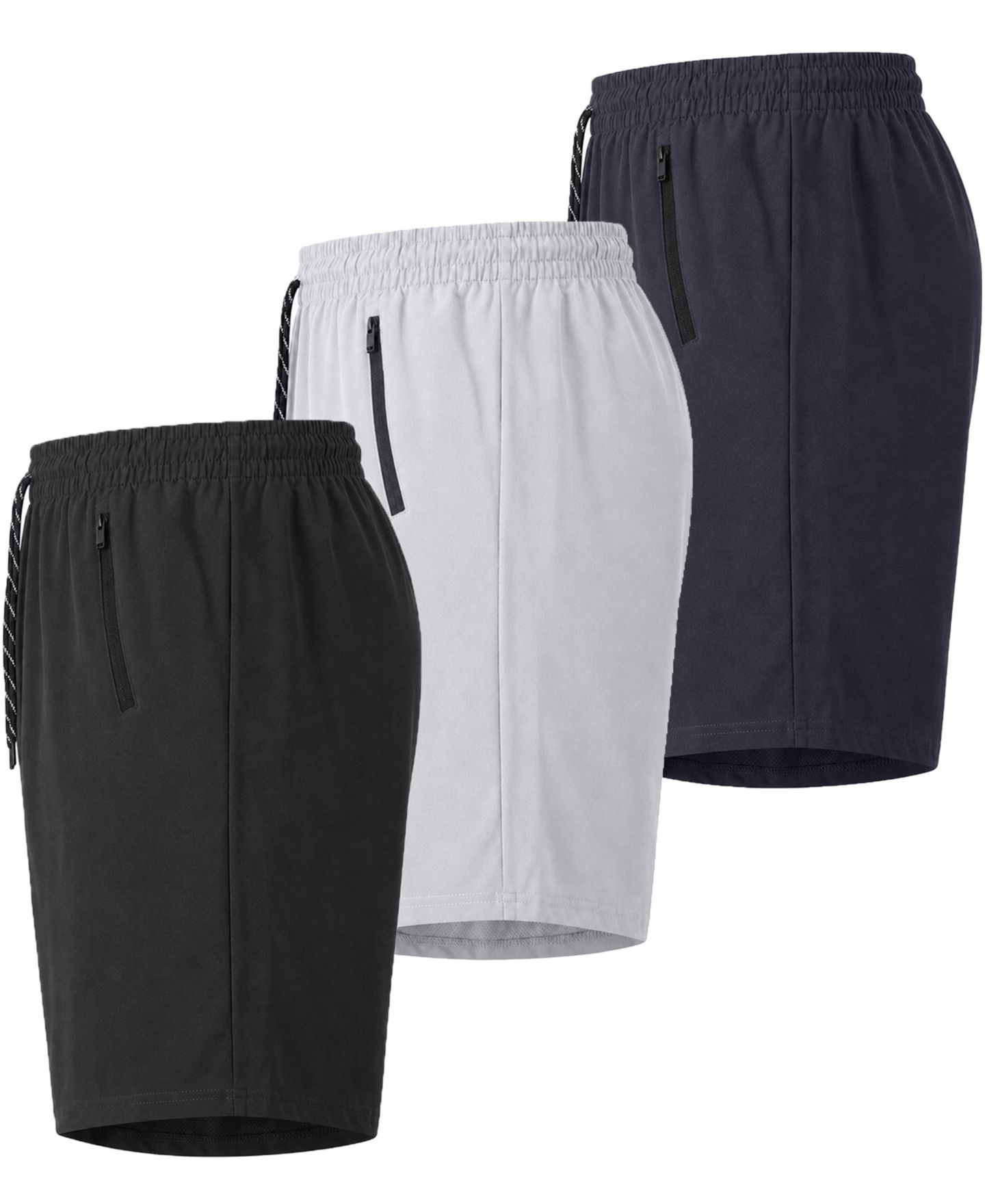 Мужские шорты Galaxy By Harvic Performance Training Shorts with Zipper Pockets, 3-Pack, цвет: Чёрный / Серебряный — фото 3
