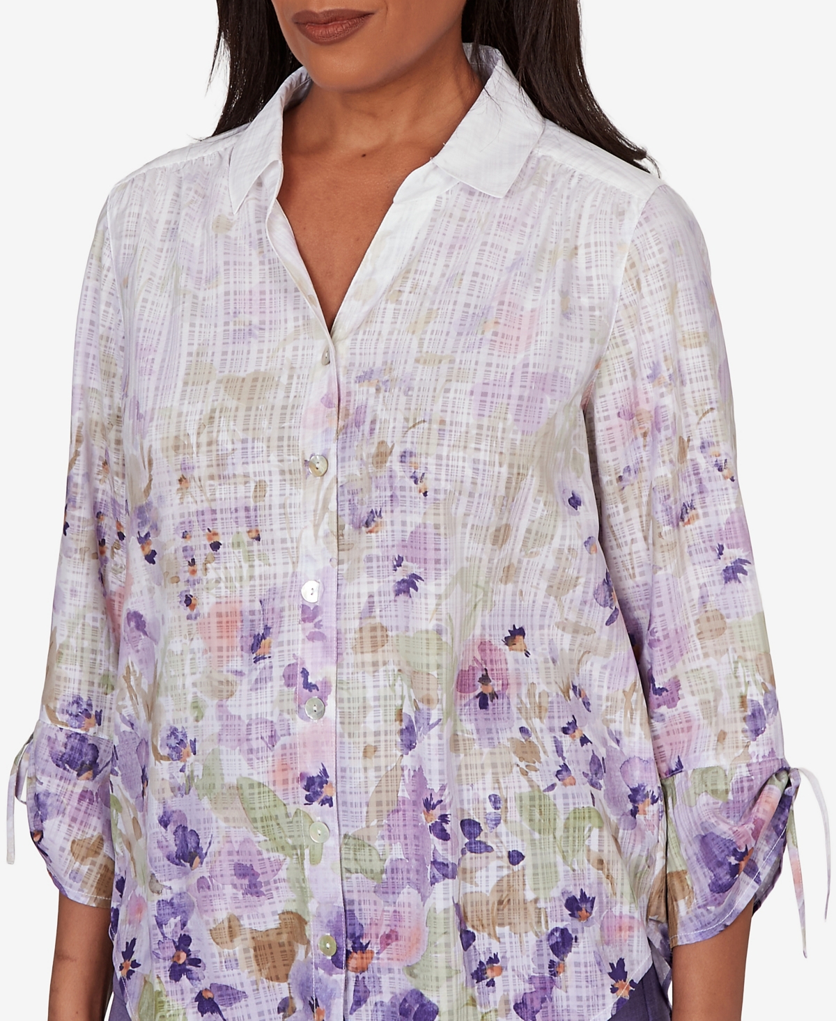 Alfred Dunner Women's Grand Bazaar Floral Ombre Button Down Top