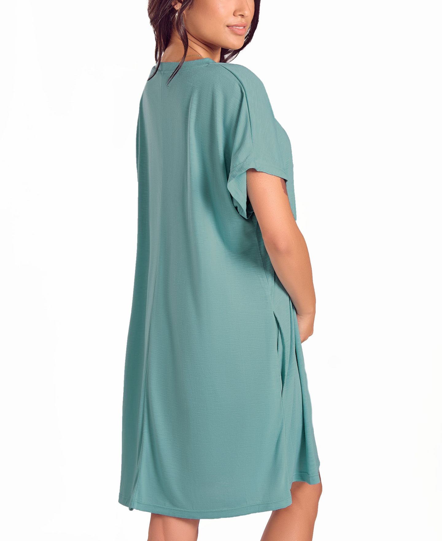 Женская рубашка iCollection Plus Size Soft Breathable Night Shirt with Side Pockets, цвет: Синий — фото 3
