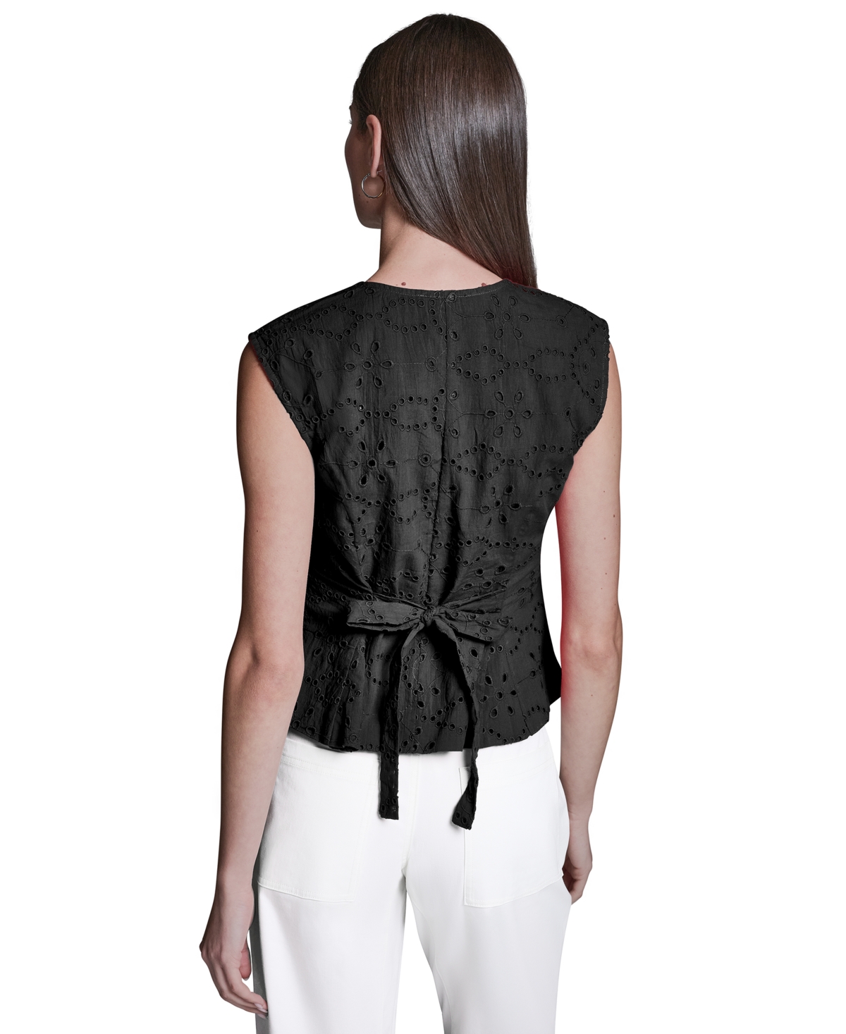 Bcbg Women's Eyelet Detail Sleeveless Square Neck Peplum Top