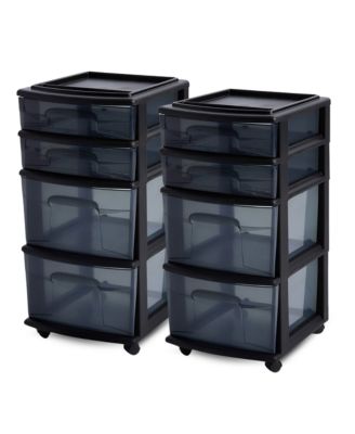 Tall Solid Plastic 4 Drawer Medium Storage Cart with Wheels