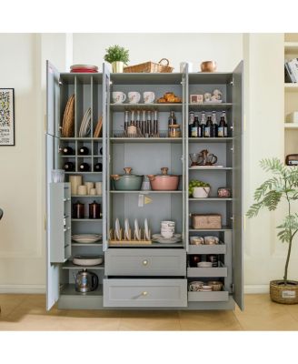 Modern 6-Door Kitchen Pantry Cabinet with Drawers and Wine Rack, 53.2''W
