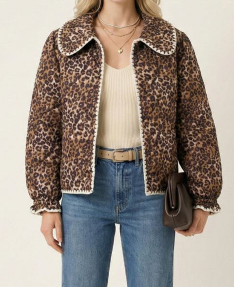 Женские куртки Modenaire Leopard Print Quilted Jacket