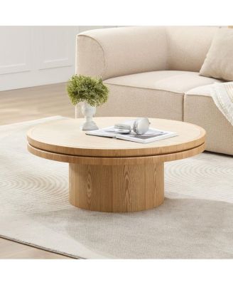 35.43" Sintered Stone Coffee Table with Sturdy MDF Pedestal