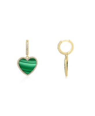 The Lovery Large Malachite Cz Halo Heart Dangle Earrings 14K Gold-Plated Sterling Silver - Malachite 108$