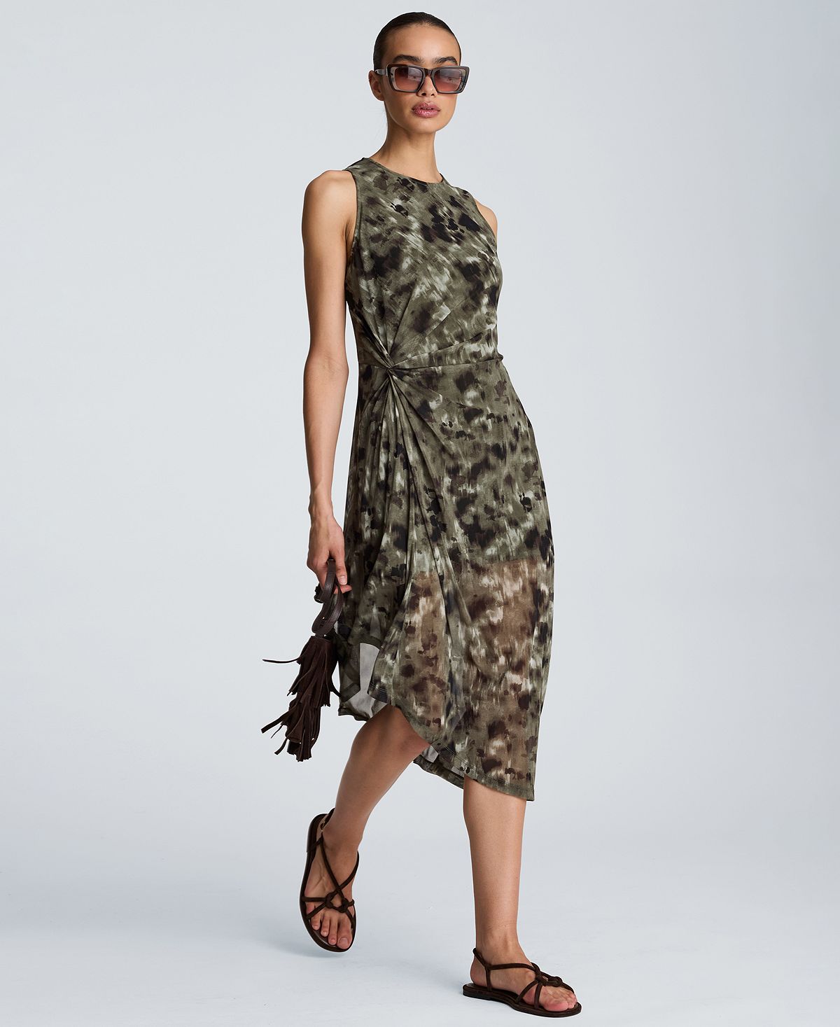 Kenneth Cole Women's Sheer Mesh Overlay Asymmetric Hem Midi Dress view 4 — MAYCSS fashion products