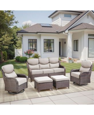 Patio Furniture Set with 6-Inch Thick Cushion, 5-Piece Outdoor Conversation Set with Sofa, Swivel Rocker Chairs and Ottomans