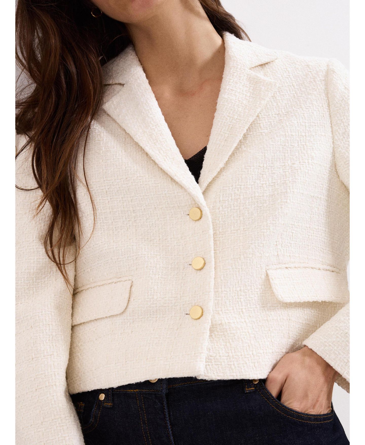 Женская куртка Phase Eight Adria Cropped Textured Jacket Blazer, цвет: Белый — фото 4