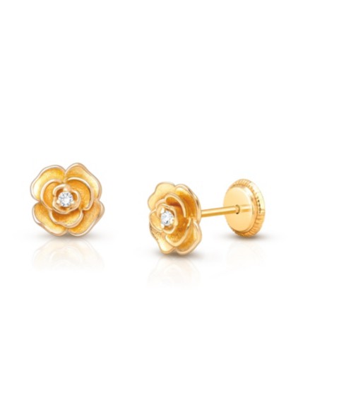 Детские Tiny Blessings 14K Gold Rose Radiance CZ Studs Screw Back Earrings