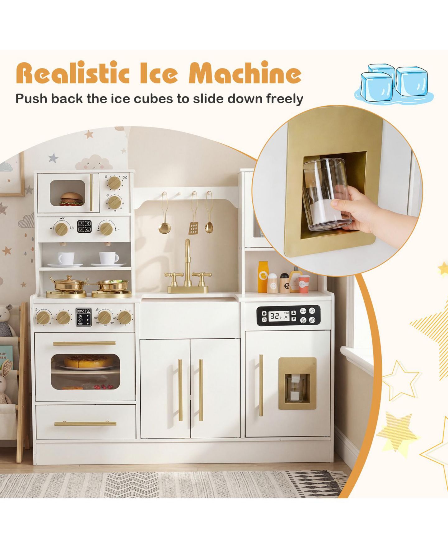 Детский игровой набор Gymax Wooden Kitchen Playset with Lights and Sounds, Ages 3+, цвет: Белый — фото 8