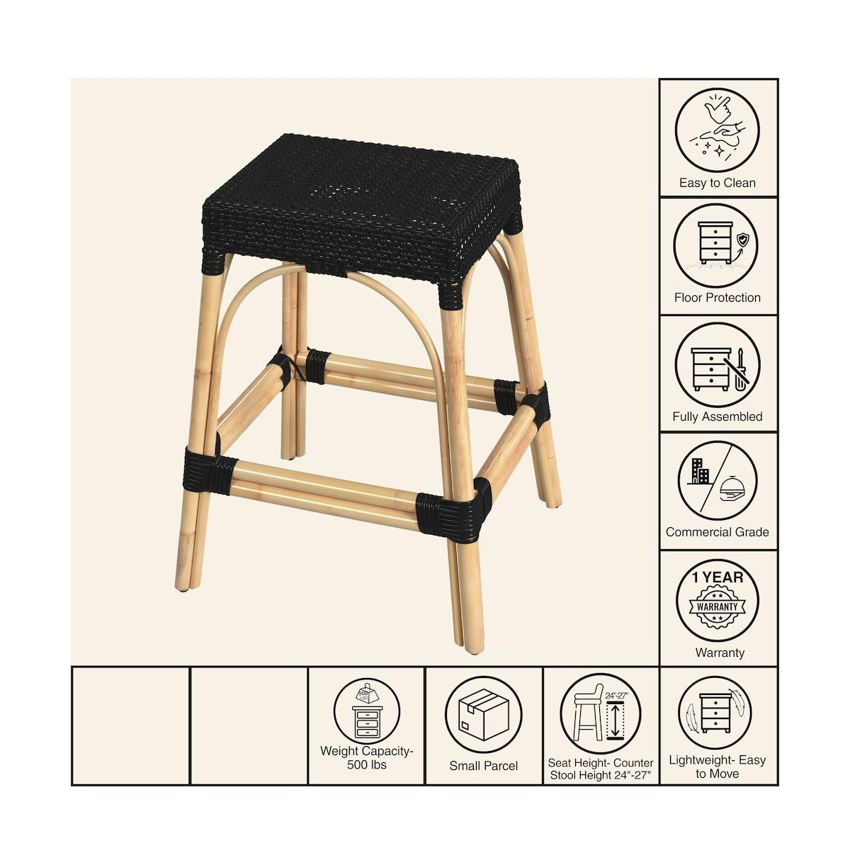 Butler Specialty Robias Rectangular Rattan Counter Stool