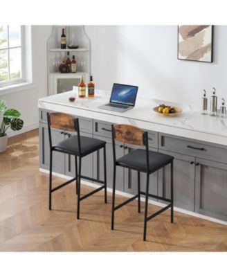Space-Saving Counter Height Dining Set with Bar Table and 2 Upholstered Stools, Built-in Storage Shelf and Wine Rack, Easy Assembly