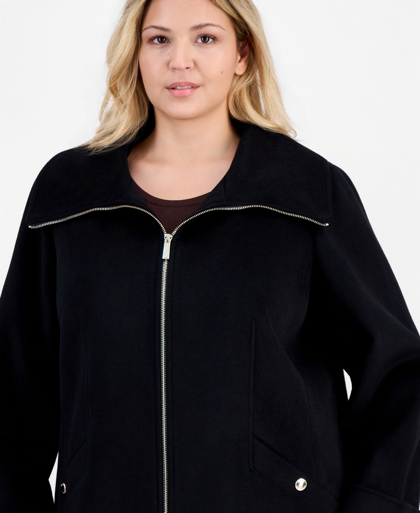 Женское пальто Michael Kors Plus Size Collared Zip-Front, цвет: Чёрный — фото 2