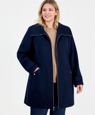 Plus Size Collared Zip-Front Coat