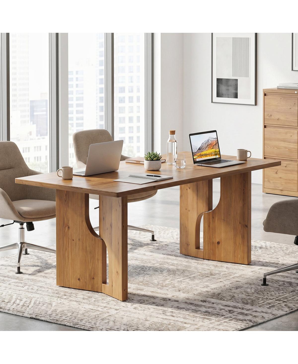 Tribesigns Solid Wood Conference Table, Modern Farmhouse Rectangular Meeting Table With Unique Open Legs For Conference Room, Home Office