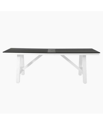 90" HDPE Rectangle Outdoor Patio Dining Table With Umbrella Hole and Metal Frame