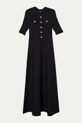 macy's black sweater dress Black Midi Sweater Dress with Crewneck, Long Sleeves & All-Over Rhinestone Detailing – Misha Sweater Dress by EASY CLOTHES – Size M-L main image 0