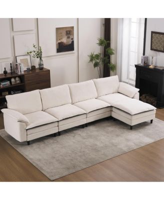 Two-Tone L-Shaped Modular Cloud Sectional Sofa with Ottoman