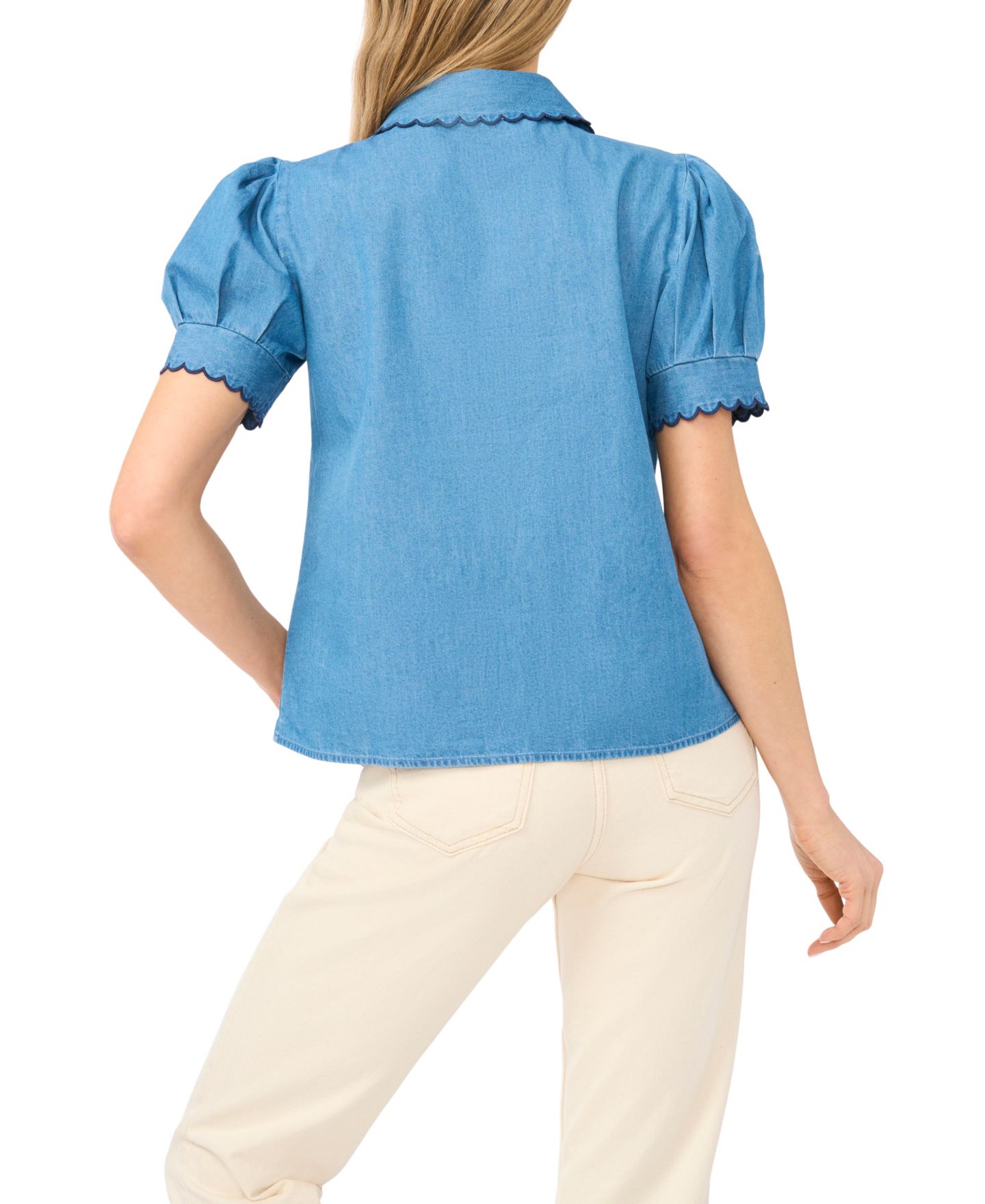 Женская рубашка CeCe Puff-Sleeve Button-Front, цвет: Светлый индиго — фото 4