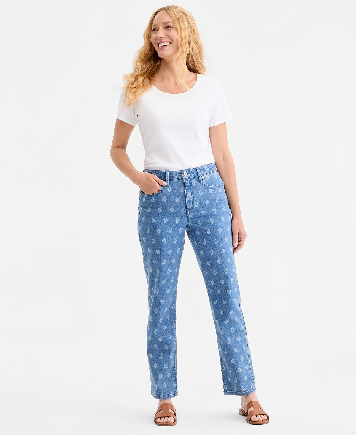 Style & Co Women's Printed High-Rise Natural Straight-Leg Jeans, Macy's Exclusive view 1 — MAYCSS fashion products