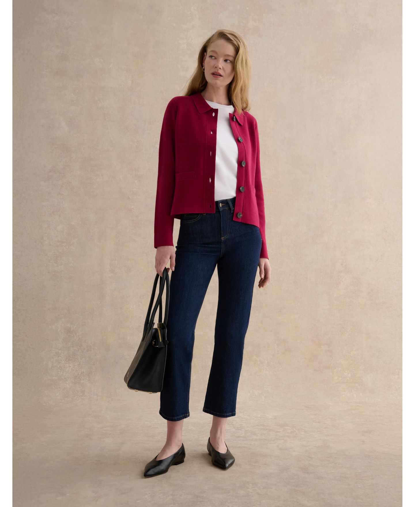 Женский кардиган Hobbs London Mia Merino Wool Blend Knitted, цвет: Тёмный розовый — фото 2