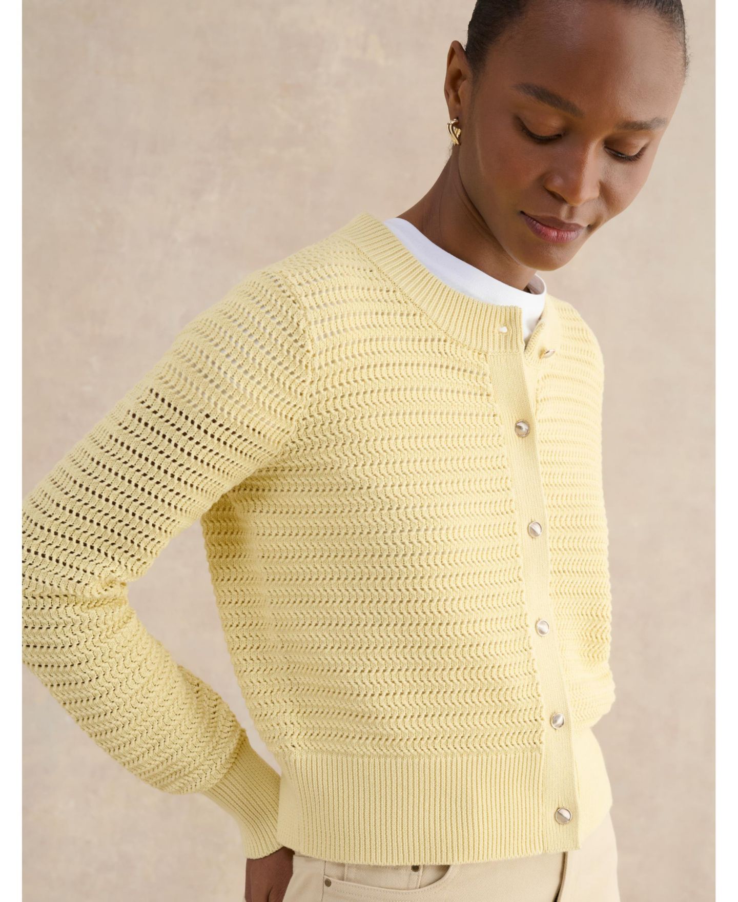 Женский кардиган Hobbs London Felicity Regular-Fit Cotton, цвет: Золотой — фото 2