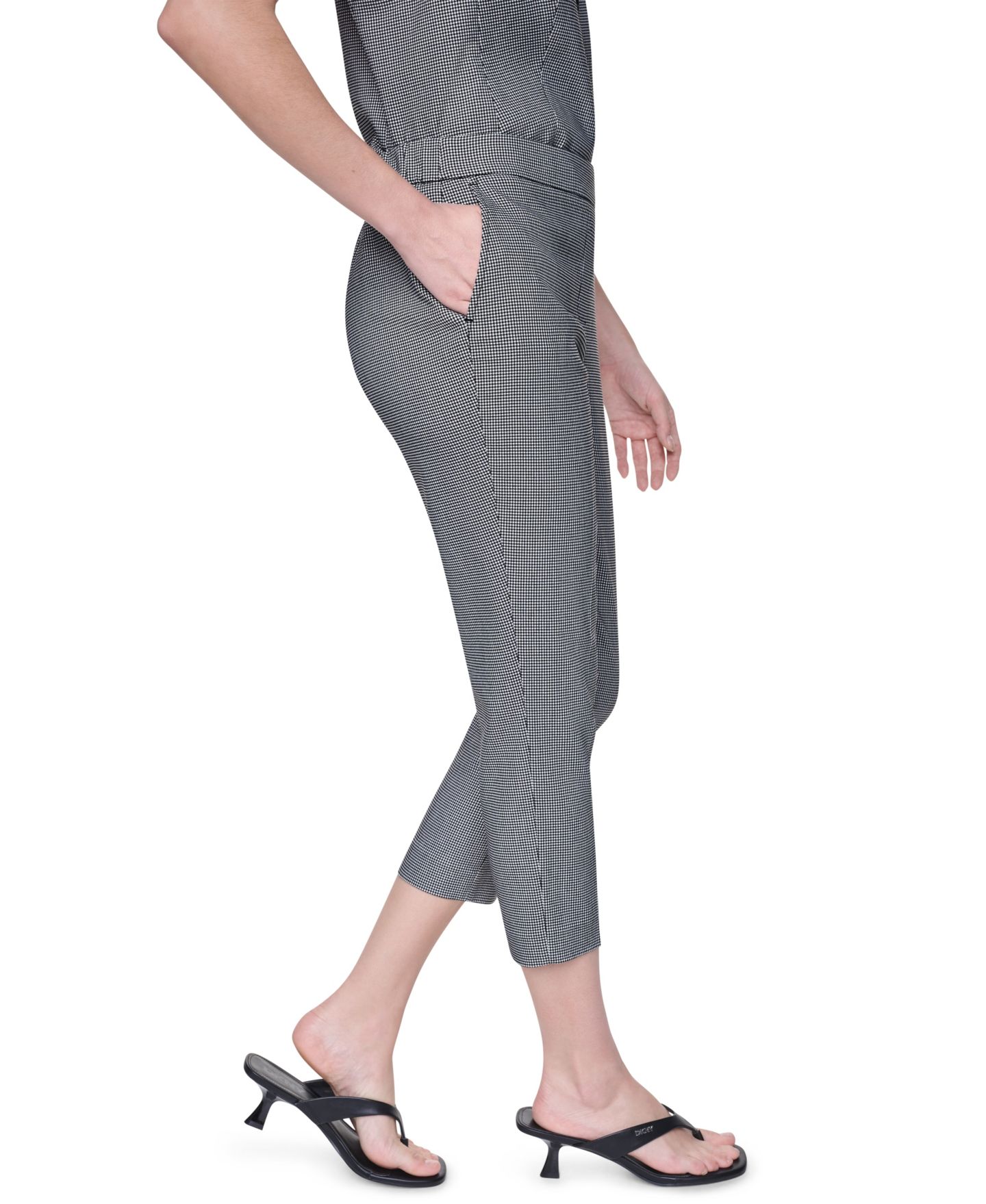Женские брюки DKNY Petite Houndstooth Millenium Ankle, цвет: Чёрный / Слоновая кость — фото 3