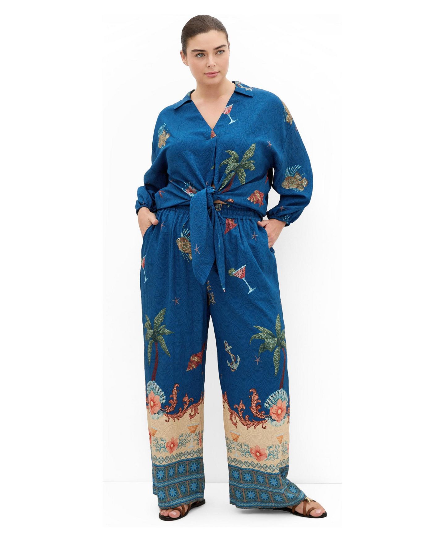 Женская рубашка CITY CHIC Plus Size Tia Sea Print, цвет: Тёмно-синий морской — фото 3
