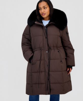 Women's Hooded 3/4 Ff Anorak Puffer Coat