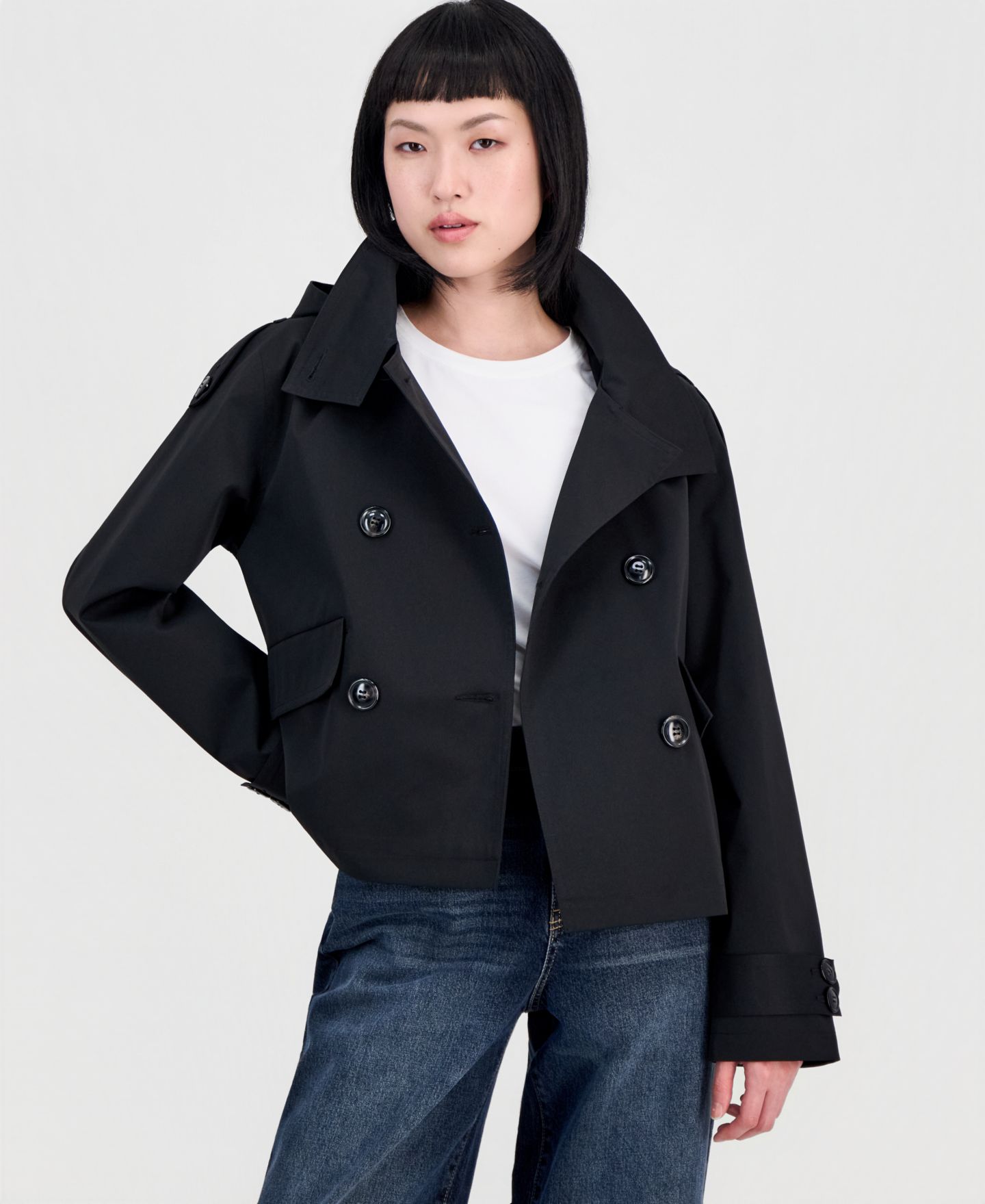 Женское пальто Steve Madden Short Hooded Trench, цвет: Чёрный — фото 1