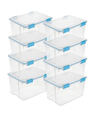 54-Qt Clear Plastic Stackable Storage Bin w/ Gasket Latch Lid, 8 Pack
