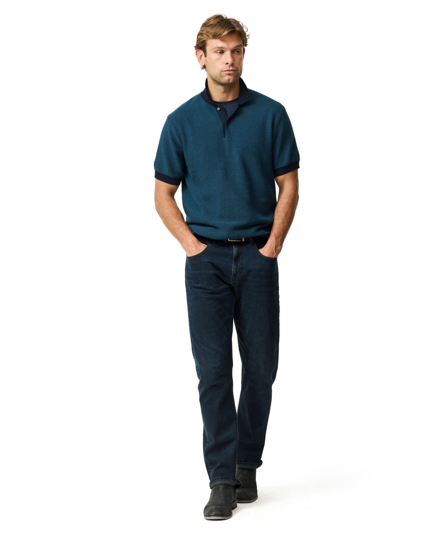 Мужское поло Rodd & Gunn Rodd Gunn Benford Bay Cotton Textured Knit Polo Shirt, цвет: Чернильный — фото 2