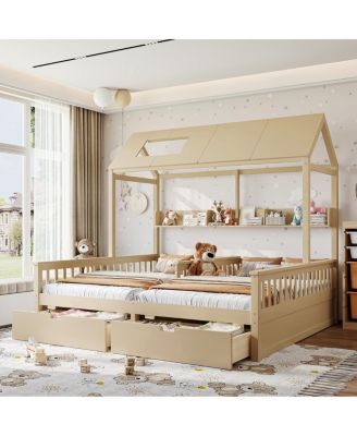 House Platform Bed with Storage Shelves and Drawers