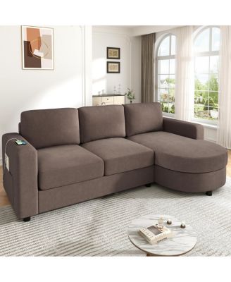 Modern 84.6" L-Shaped Sectional Sofa with Curved Chaise and USB Ports