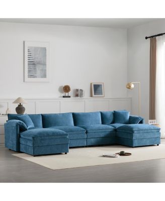 136" Chenille U-Shaped Modular Sectional Sofa with Movable Ottoman