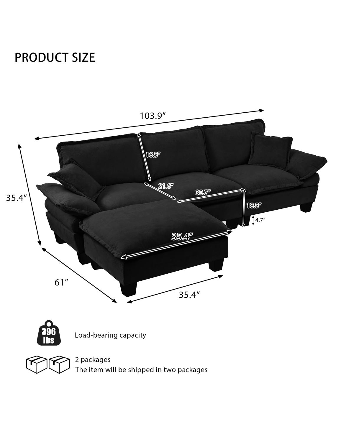 Streamdale Furniture Modular L-Shape Cloud Sectional Sofa with Ottoman and Pillows