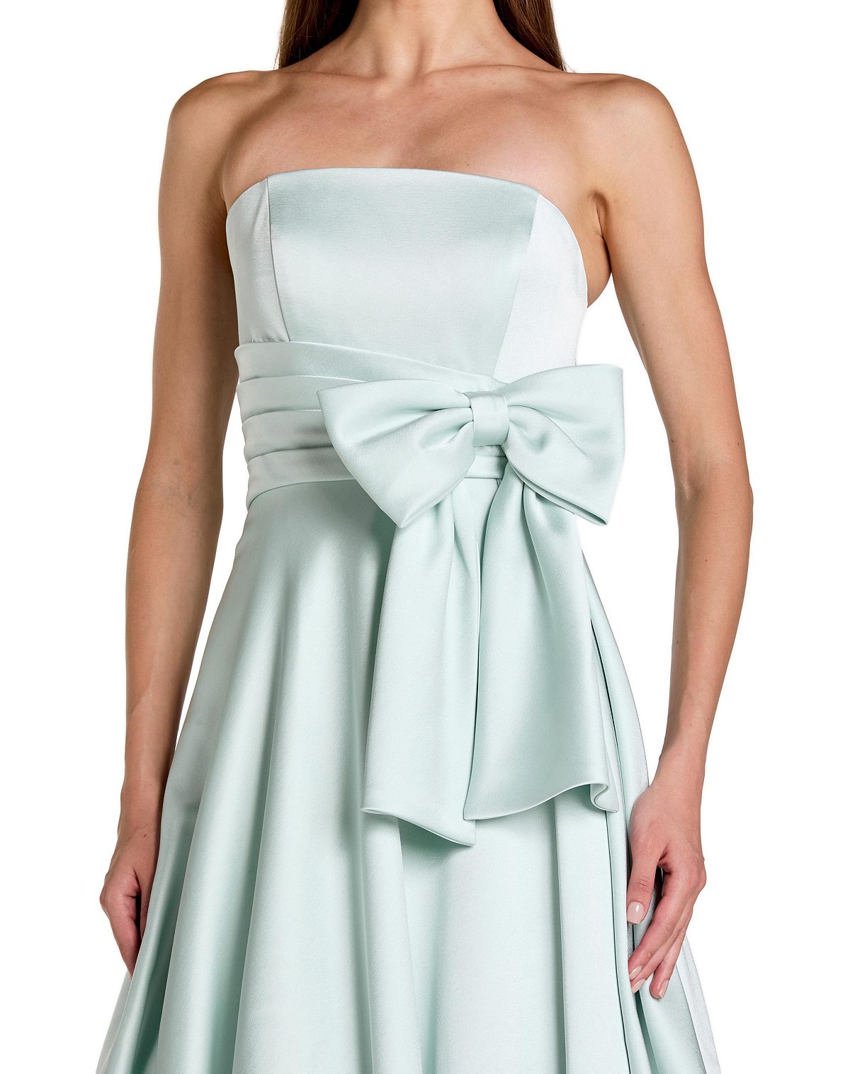 Mac Duggal Women's Strapless Satin Ballgown with Statement Bow Detail view 3 — MAYCSS fashion products